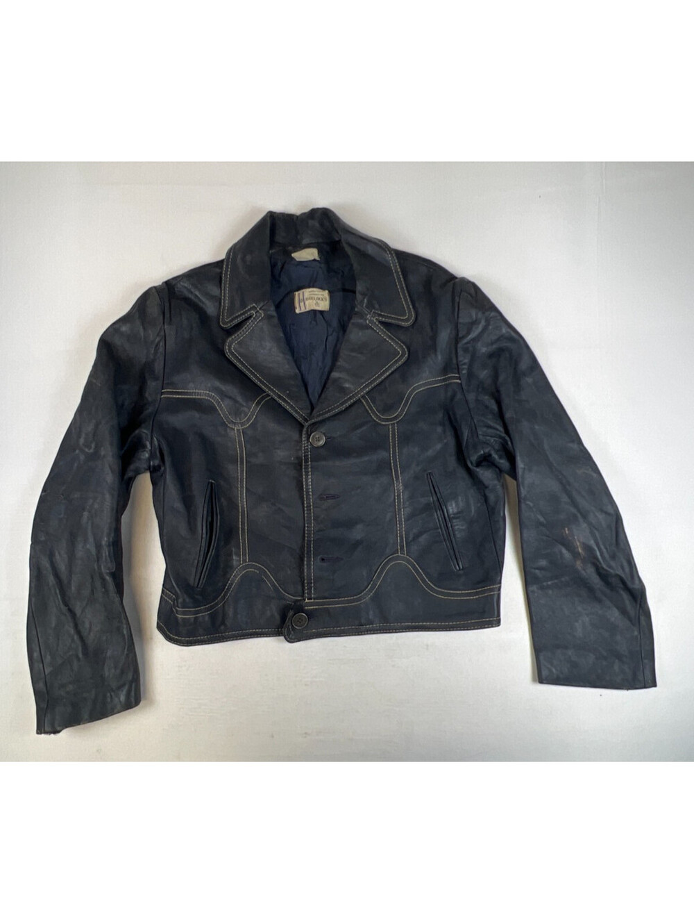 Bullock's Men Vintage 60's Black Leather Jacket Size 44 Heavy Outerwear